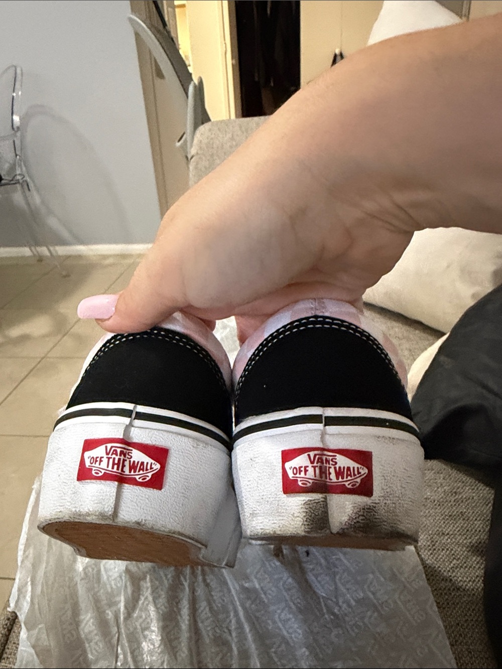 Vans Old Skool Black with Pink & White Checkerboard Low Top Sneakers - Picture 6 of 6